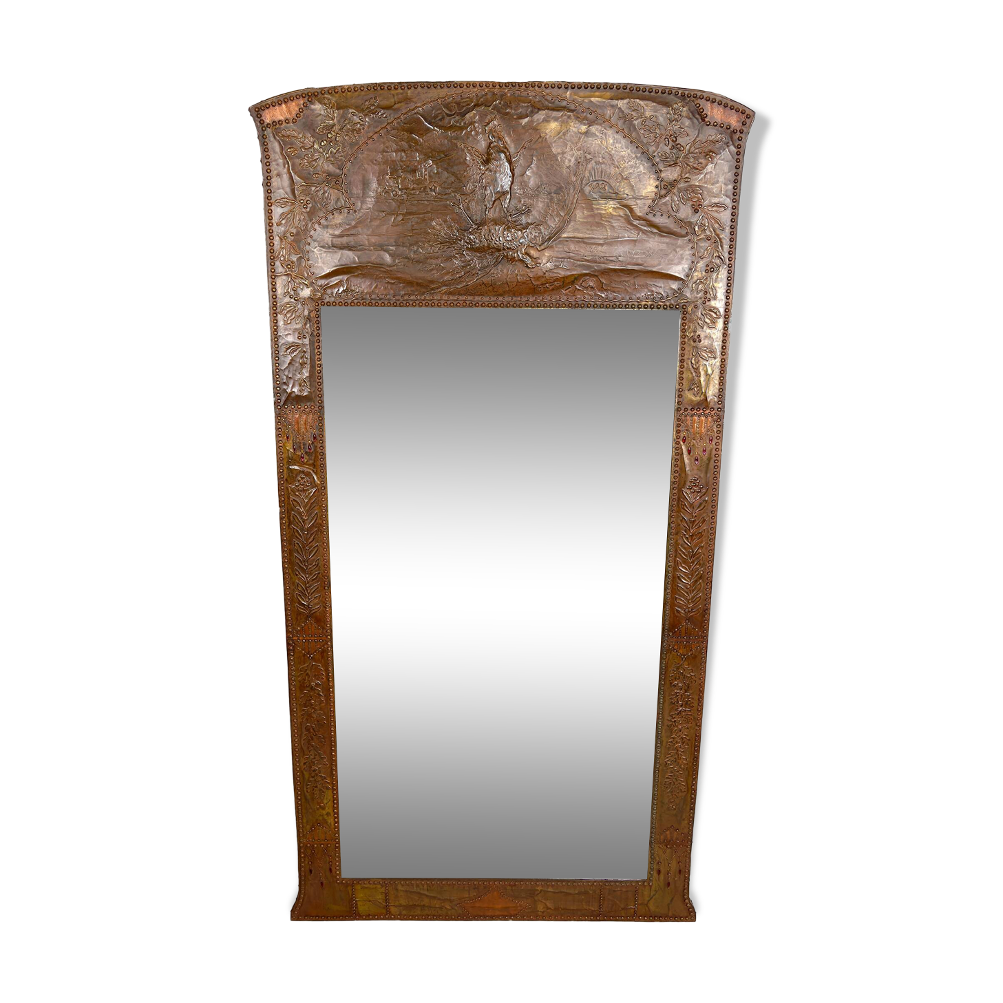 Art Nouveau mirror, "The French Rooster Triumphant over the German Eagle", 1916