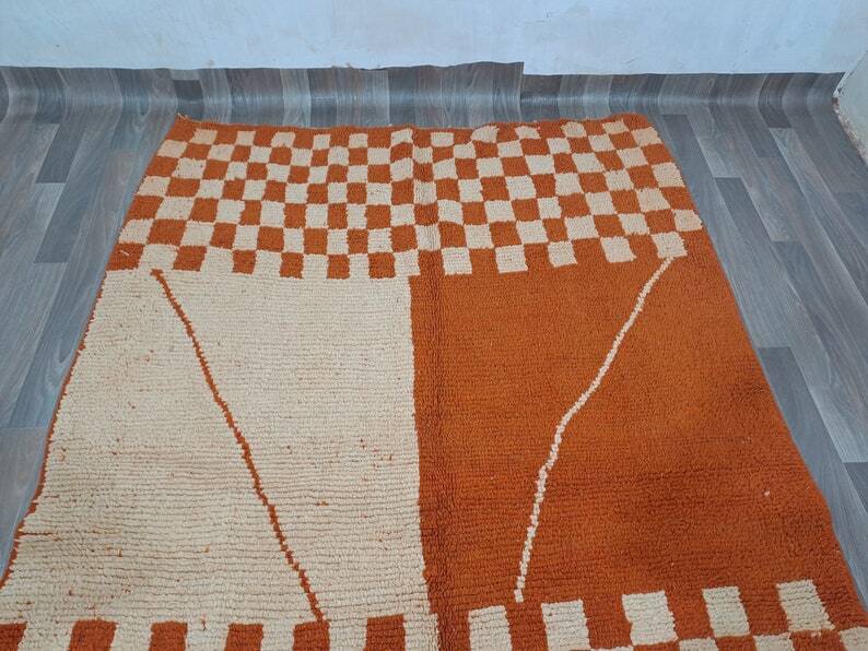 Traditional orange handwoven Berber rug, size 140 x 260 cm