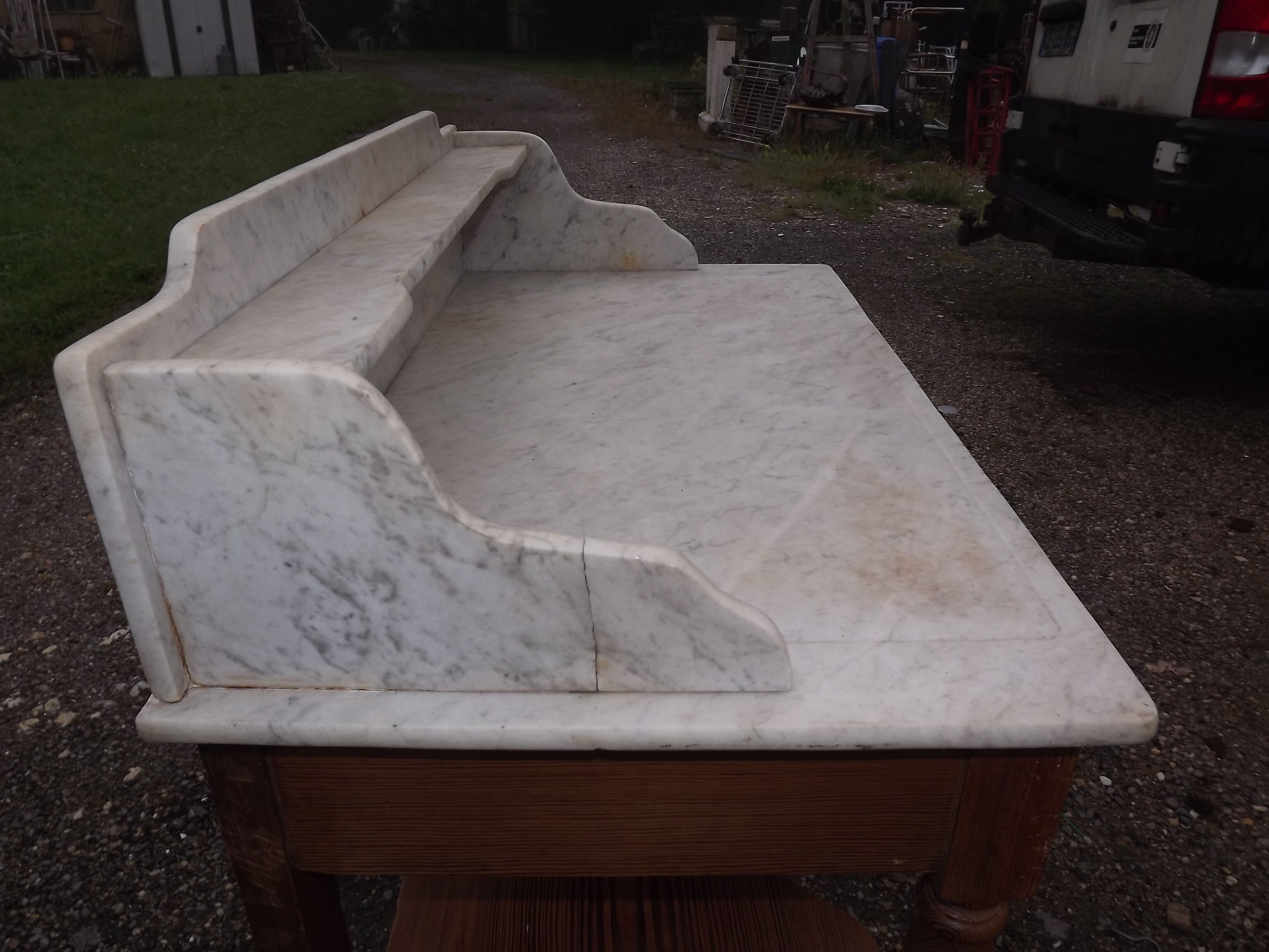 Pitch pine and marble dressing table