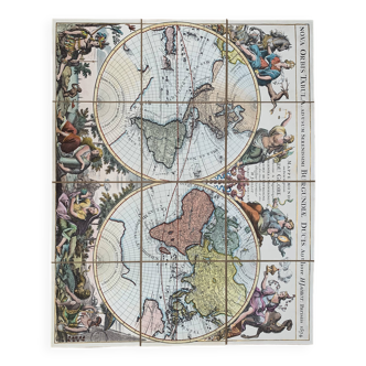 Reproduction of an old Italian map hand-colored and printed on raw canvas