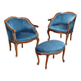 Fauteuils anciens avec pouf style baroque en noyer Italie XIX Century