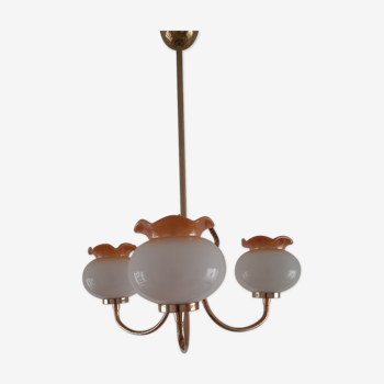 opaline chandelier with 3 burners 60s