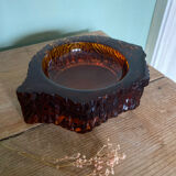 Ashtray in amber bubbled glass