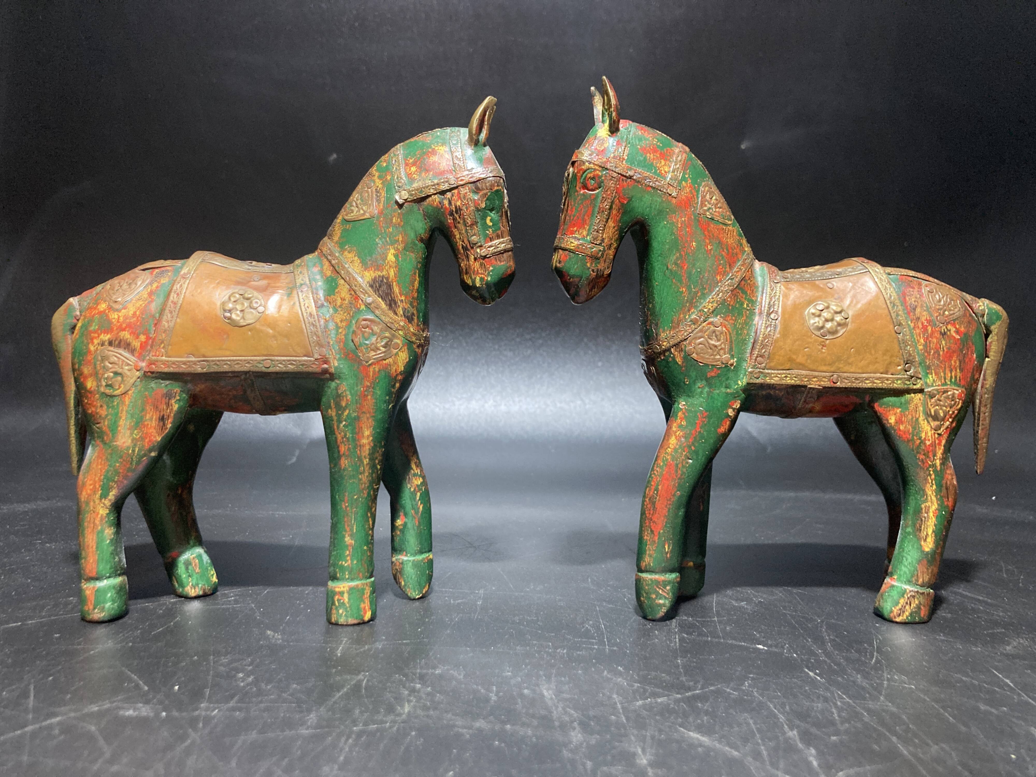 Set of 2 wooden horses