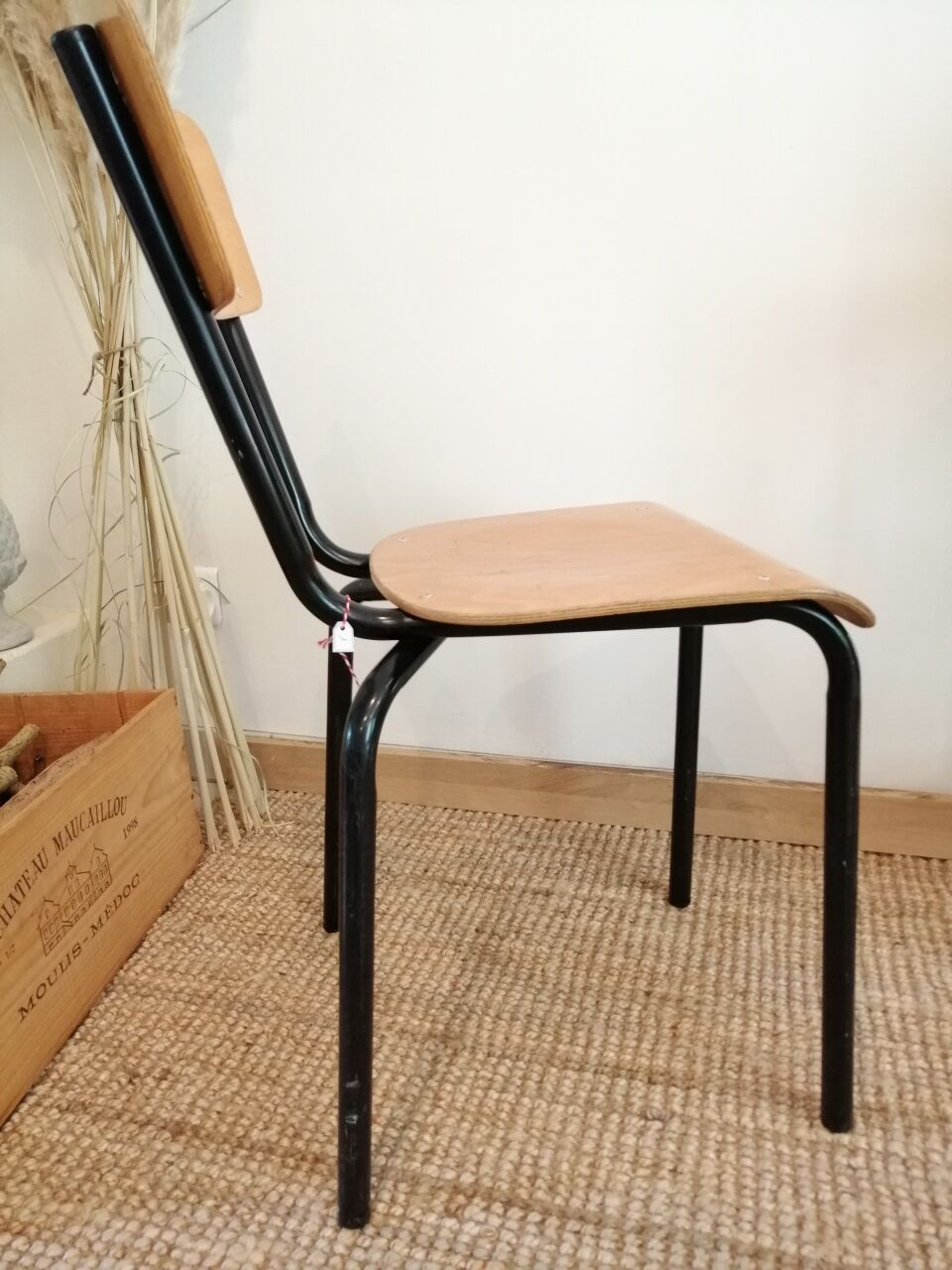 Series of 4 wooden and metal school chairs