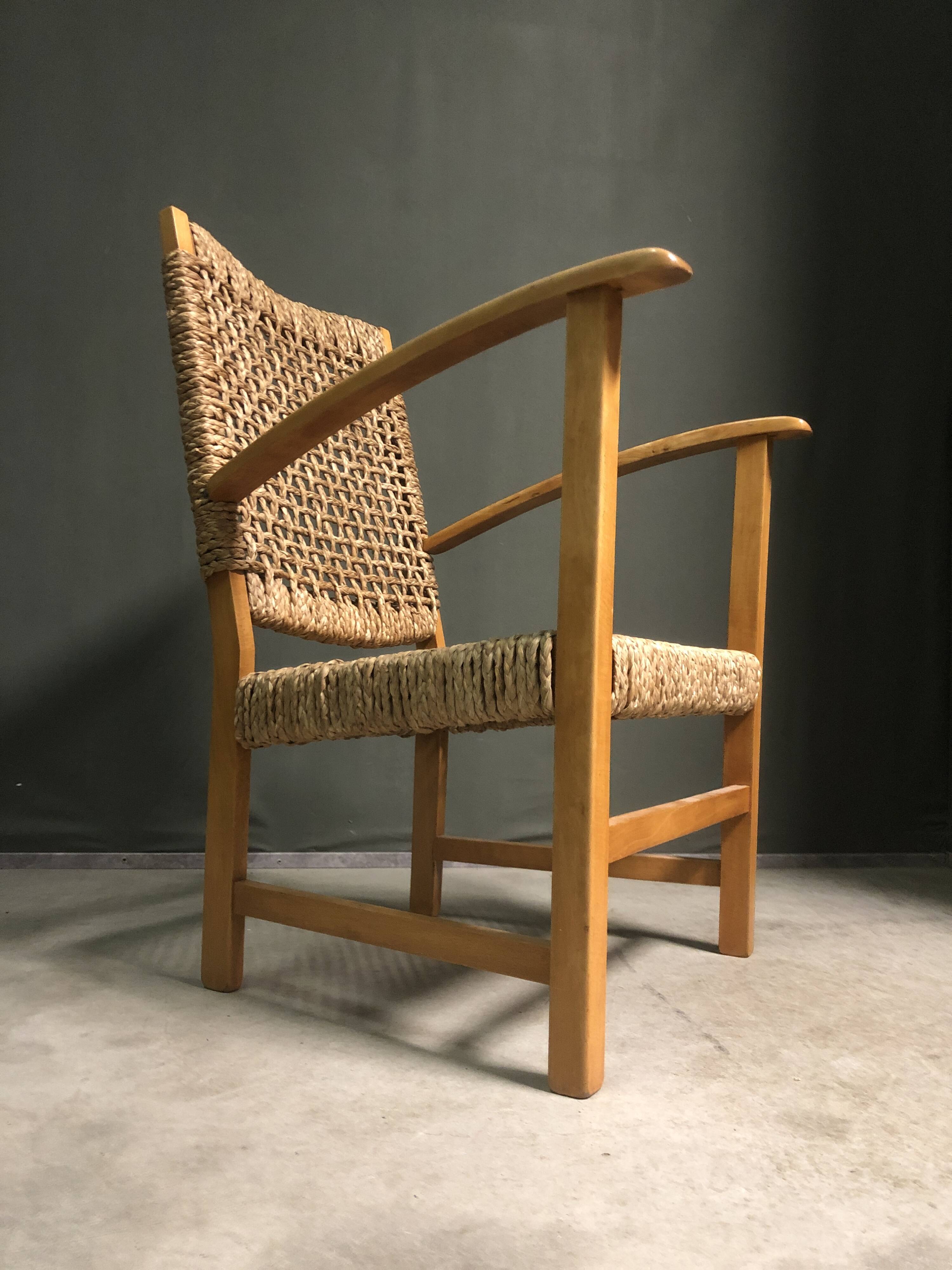 1950's French sea grass rope armchair