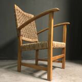 Fauteuil en corde de jonc de mer français des années 1950