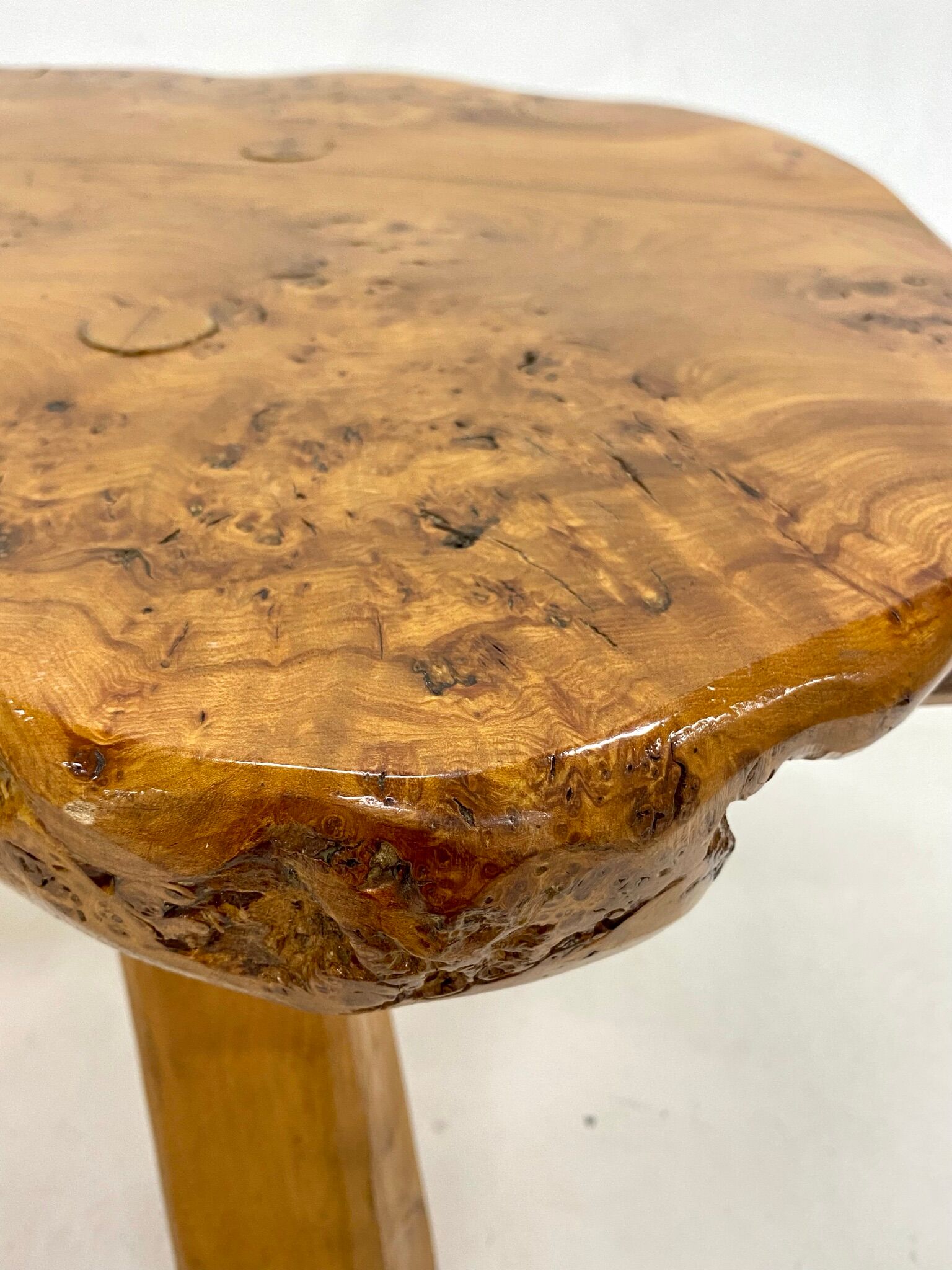 Brutalist elm magnifying glass coffee table 1970s