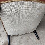 Antique brown velvet tub chair – turned legs and brass rings.