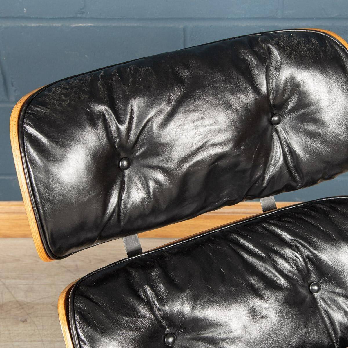 Eames lounge chair in black leather, around 1980