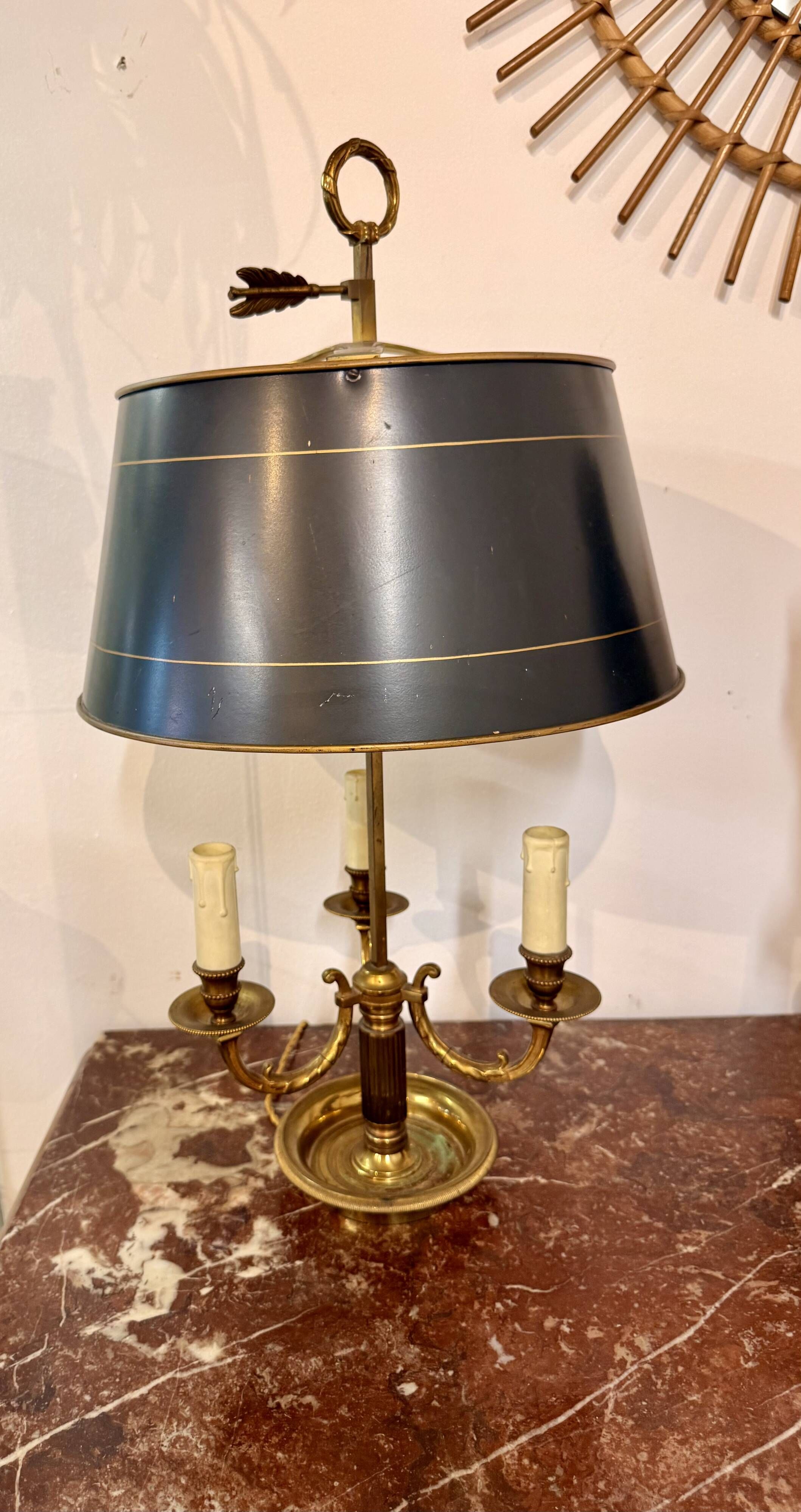 Lampe bouillotte ancienne en laiton – 3 lumières