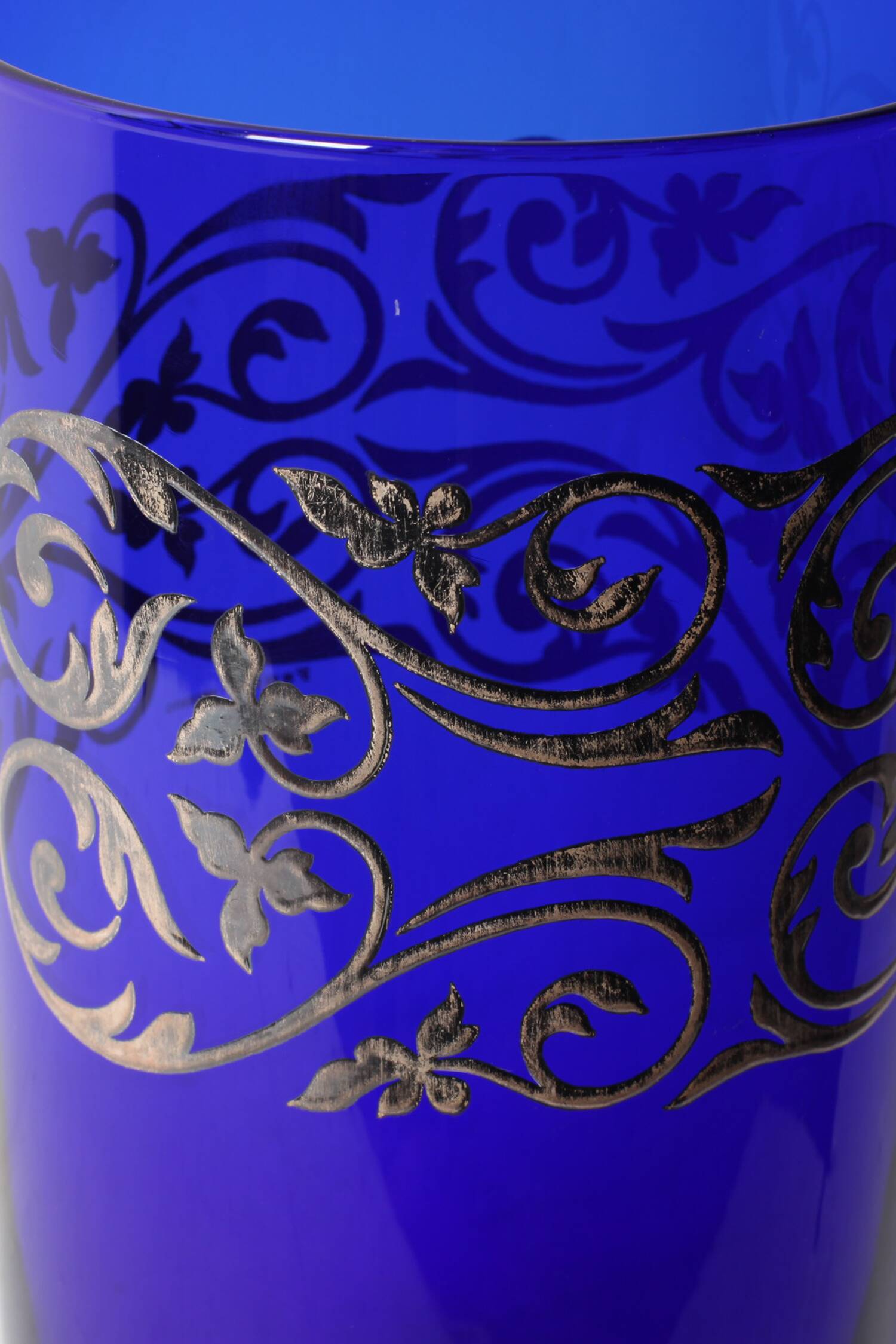 Vintage Blue Crystal Vase with Silver Ornament / Fani Argento / Italy, 1930