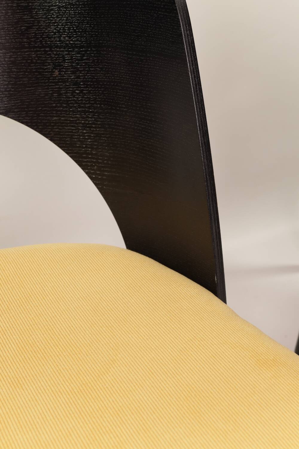 Vintage dining chairs set of 2 black oak wood retro yellow fabric