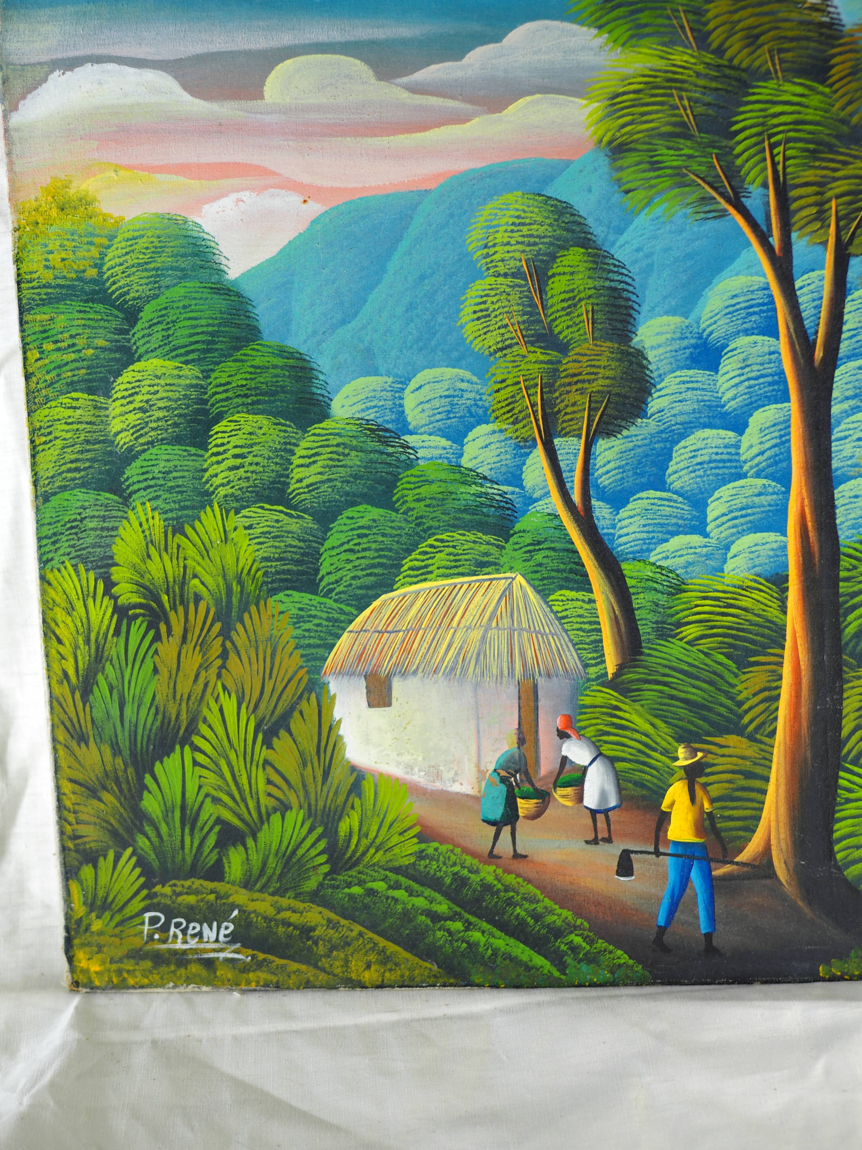 Haitian peasants, forest and hills - Haitian school, P. René - 1970s