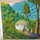 Haitian peasants, forest and hills - Haitian school, P. René - 1970s