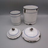 2 antique spice pots in enamelled sheet metal