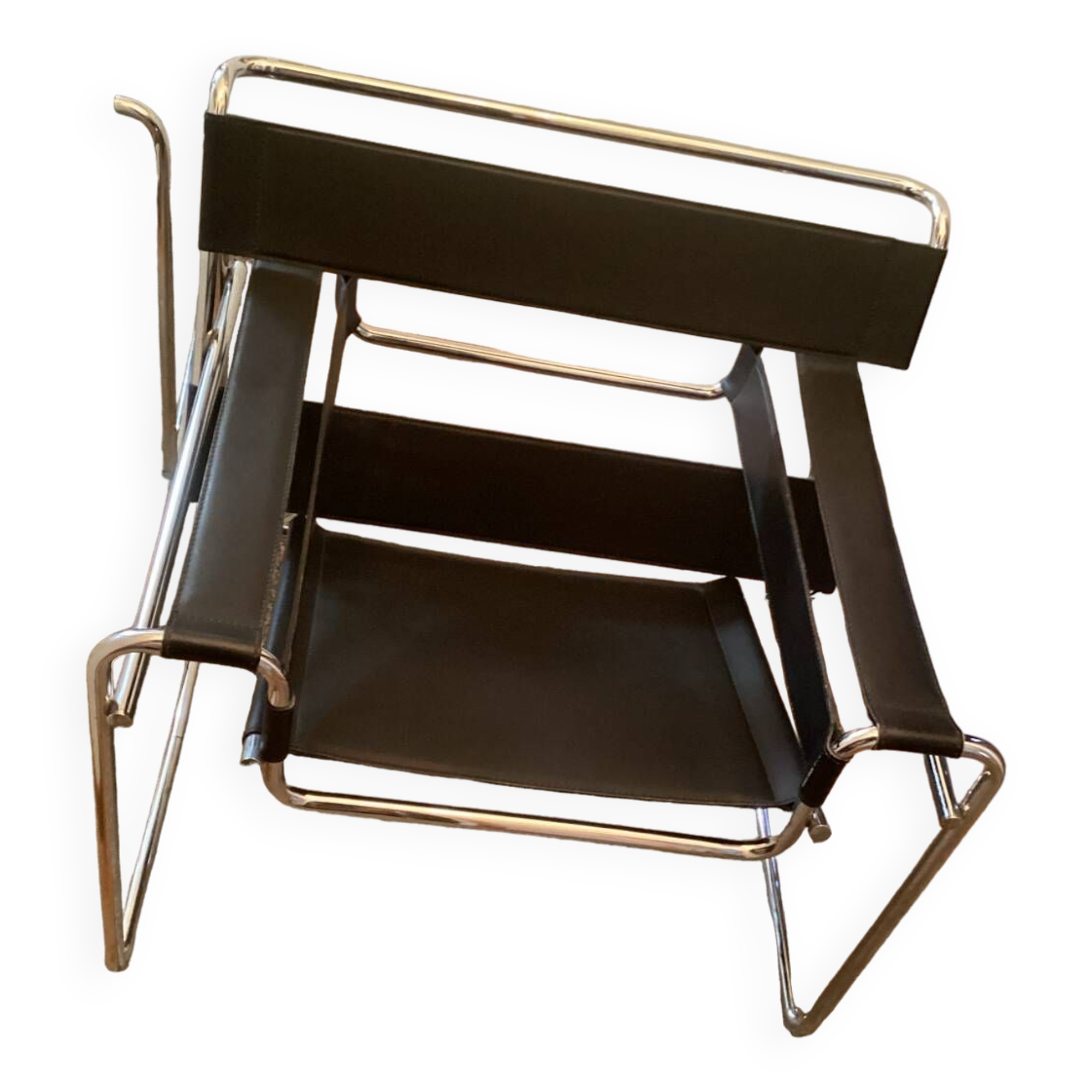 Pair of Wassily black leather armchairs