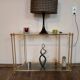 Console "Hollywood Regency" en laiton, plexiglas et verre, circa 1970
