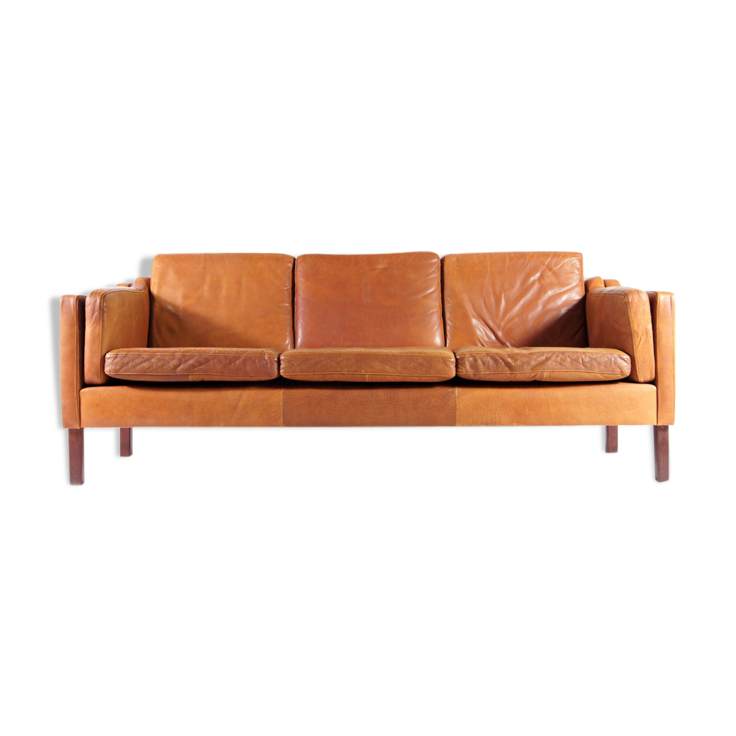 Danish tan leather 3 seater sofa 1970s