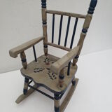 Fauteuil à bascule pour poupées en bois décoré couleur gris / bleu