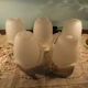 Chandelier of 5 corollas in white granite glass, central decoration with foliage 70s /80s