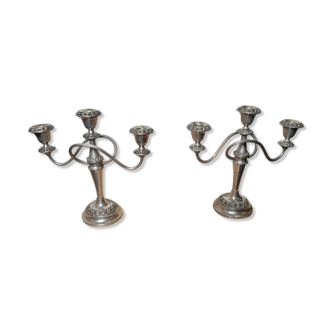 Pair of silver metal candle holders of the twentieth century