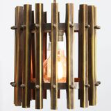 Vintage Italian Brass Cage Pendant Lamps, 1970s, set of 2