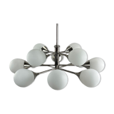 12-flame Sputnik chandelier from the 1960s and 1970s, Kaiser Leuchten, opal glass design