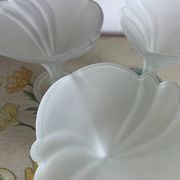 Set of 6 Art Deco dessert bowls in frosted glass with a gradient amber stem.