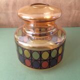 Amber colored glass globe from the 70s. mosaic patterns screen-printed in color