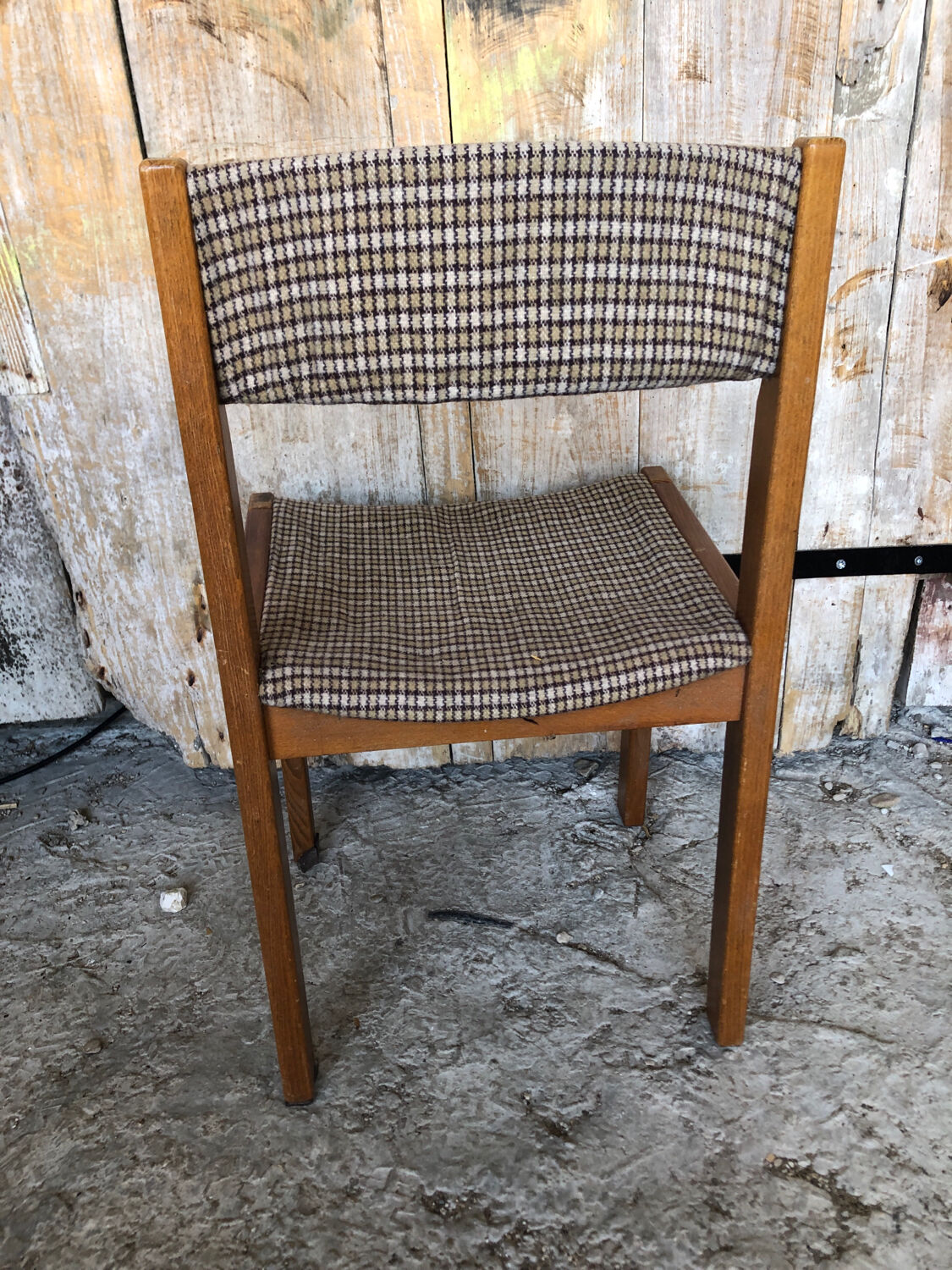 Set of 3 vintage 60s wooden fabric and tile chairs