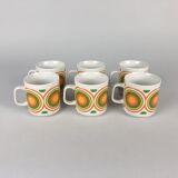 Set of 6 Vintage Mugs with Colourful Circle Pattern, 1970's