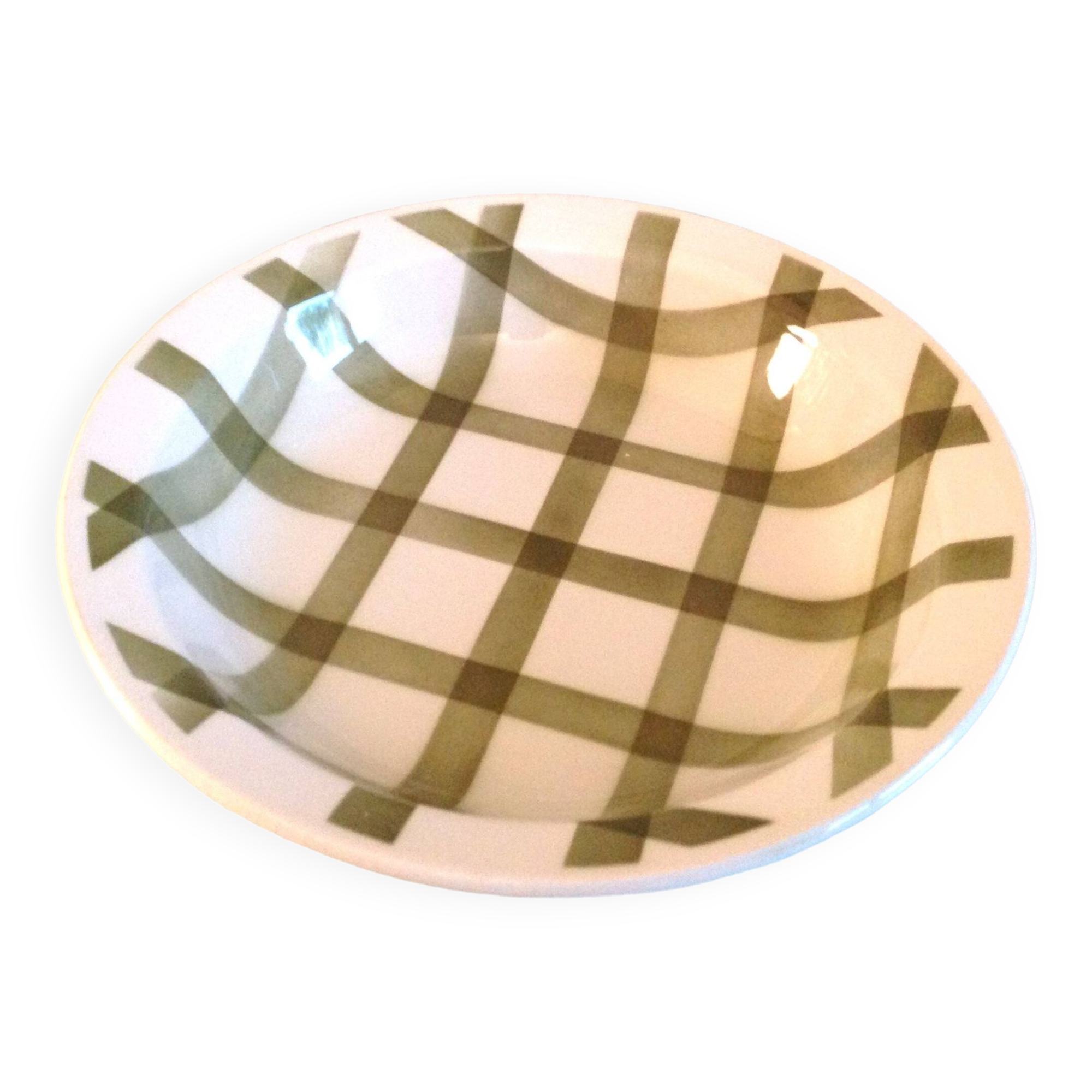 Round hollow dish Moulin des Loups green tablecloth model / 50s-60s