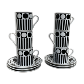 6 Vintage 90s Black and White Coffee Cups Geometric Patterns