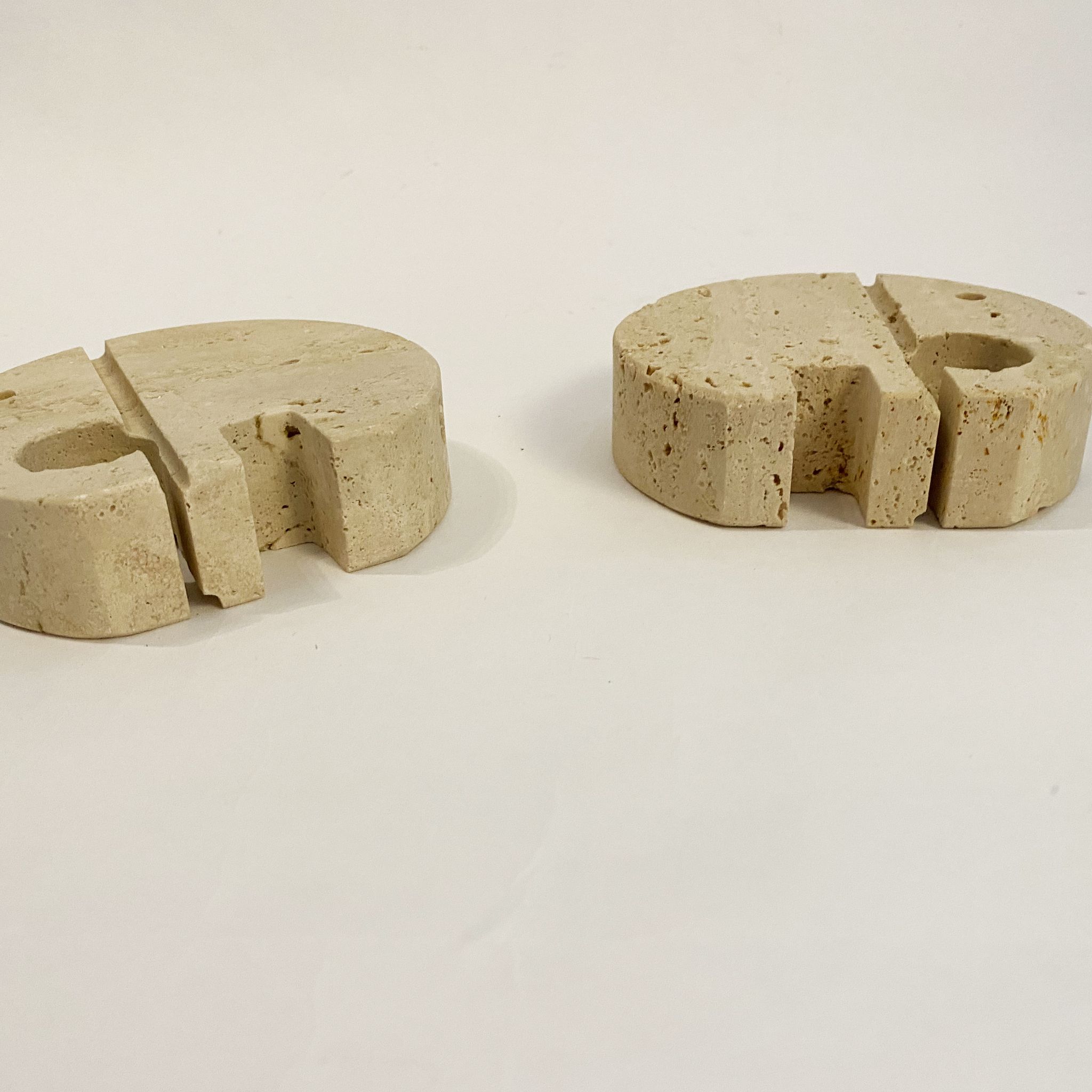 Pair of travertine elephant candle holders by Enzo Mari for Fratelli Mannelli 70s