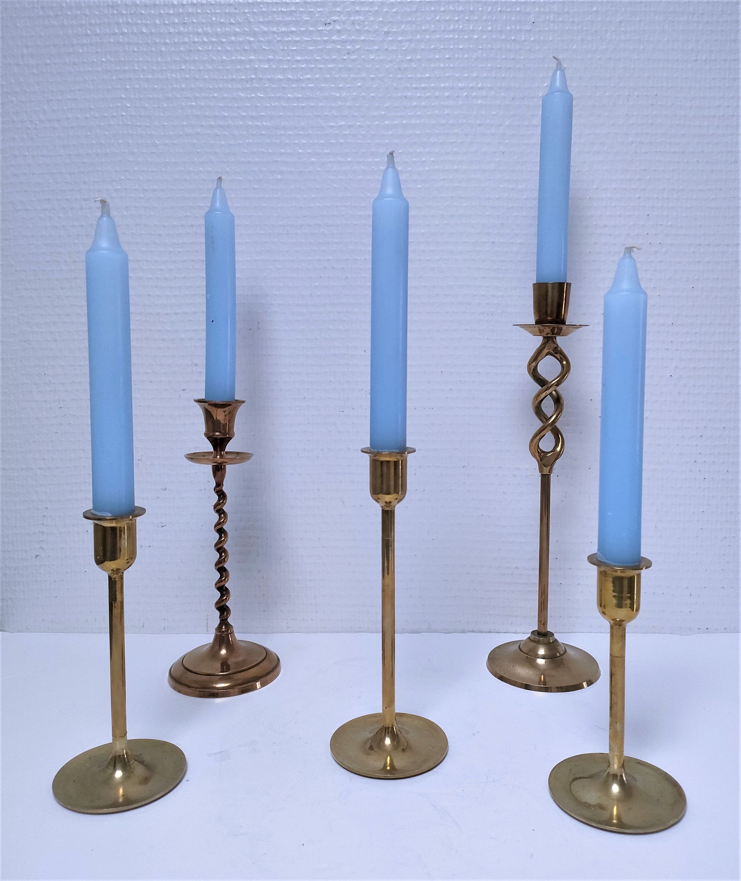 Five solid brass candle holders vintage design 80s