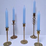 Five solid brass candle holders vintage design 80s