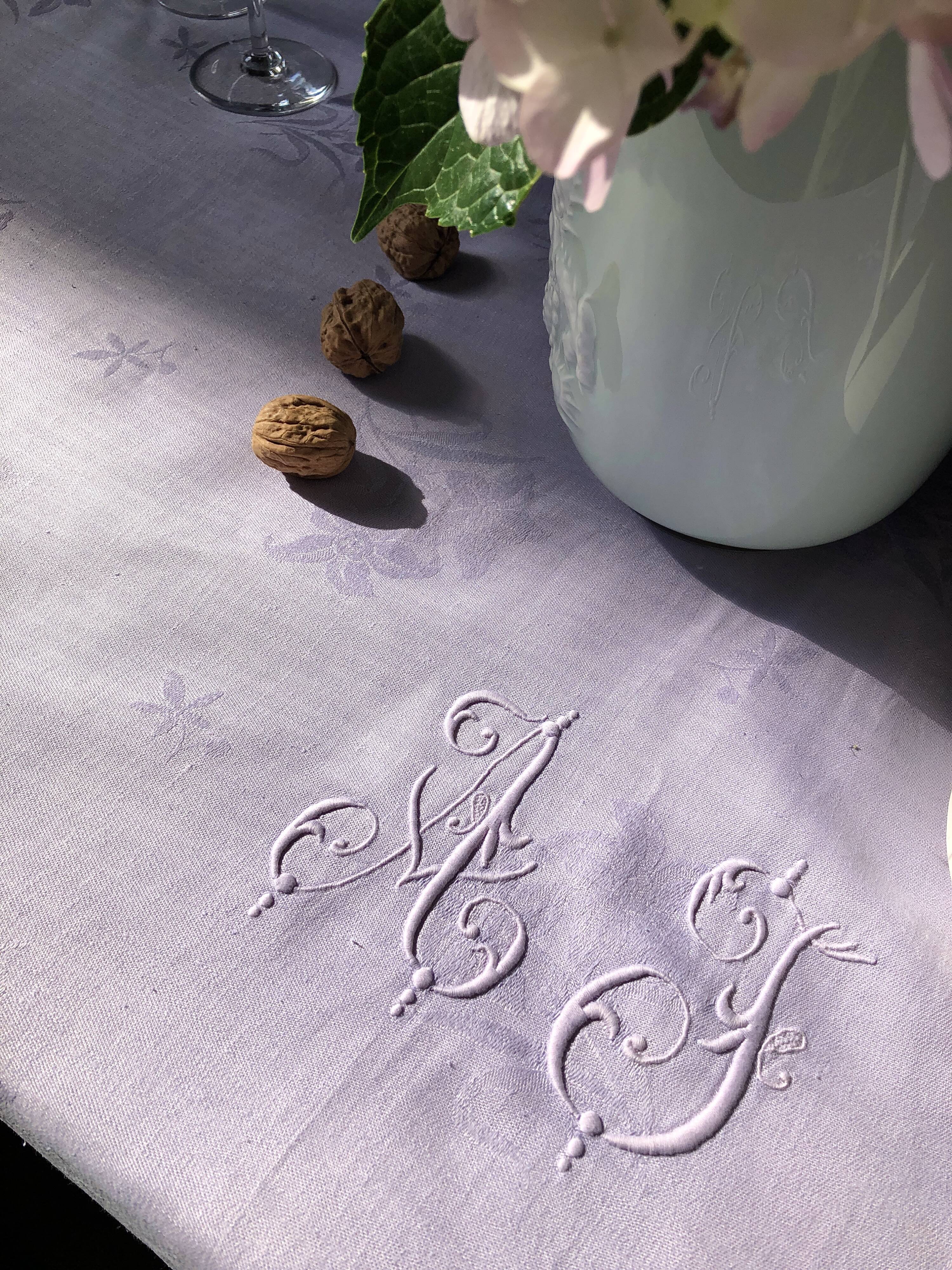 Old linen tablecloth and lilac-tinted silk