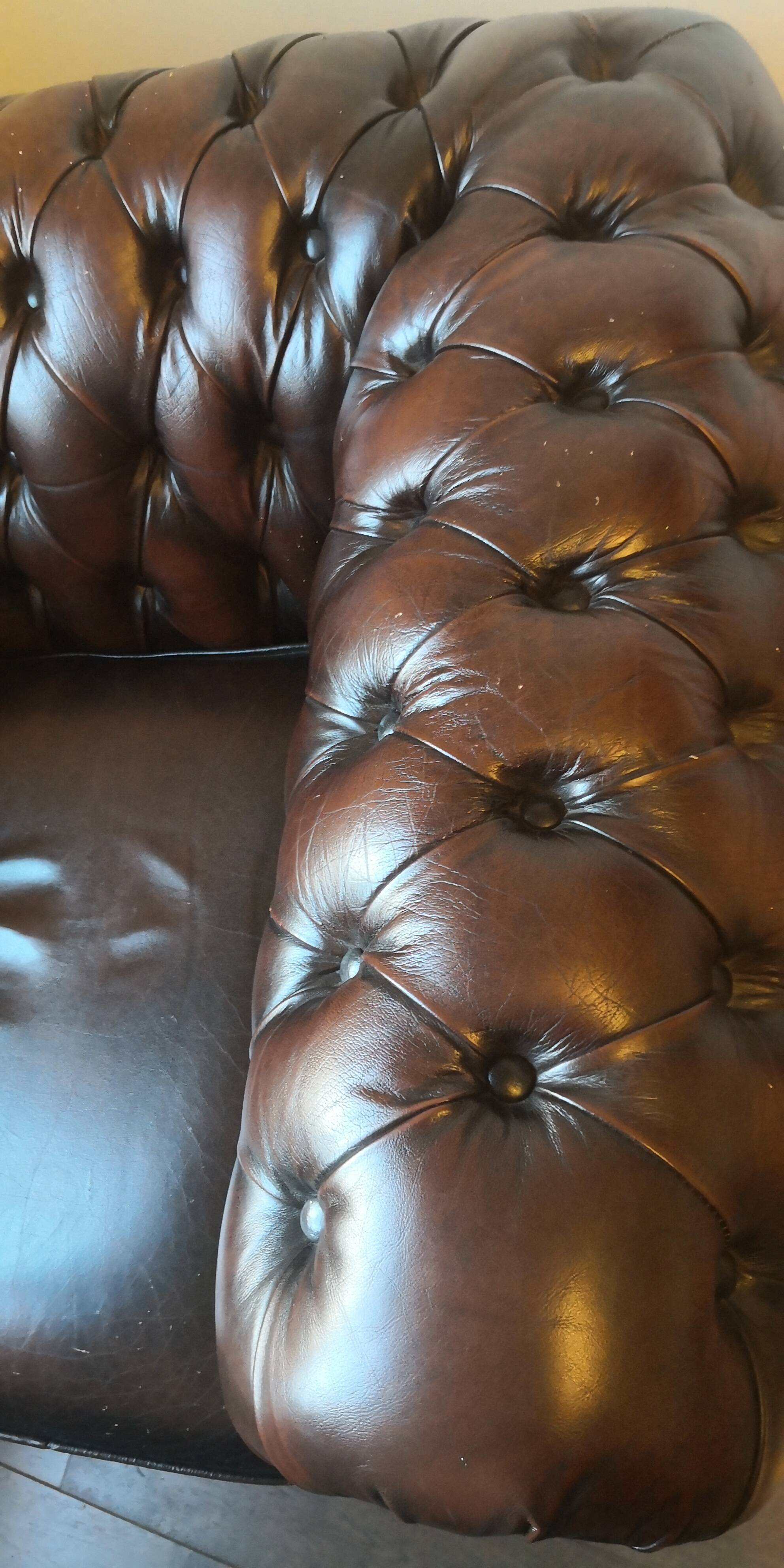 Vintage Brown Leather Chesterfield Tufted Armchair