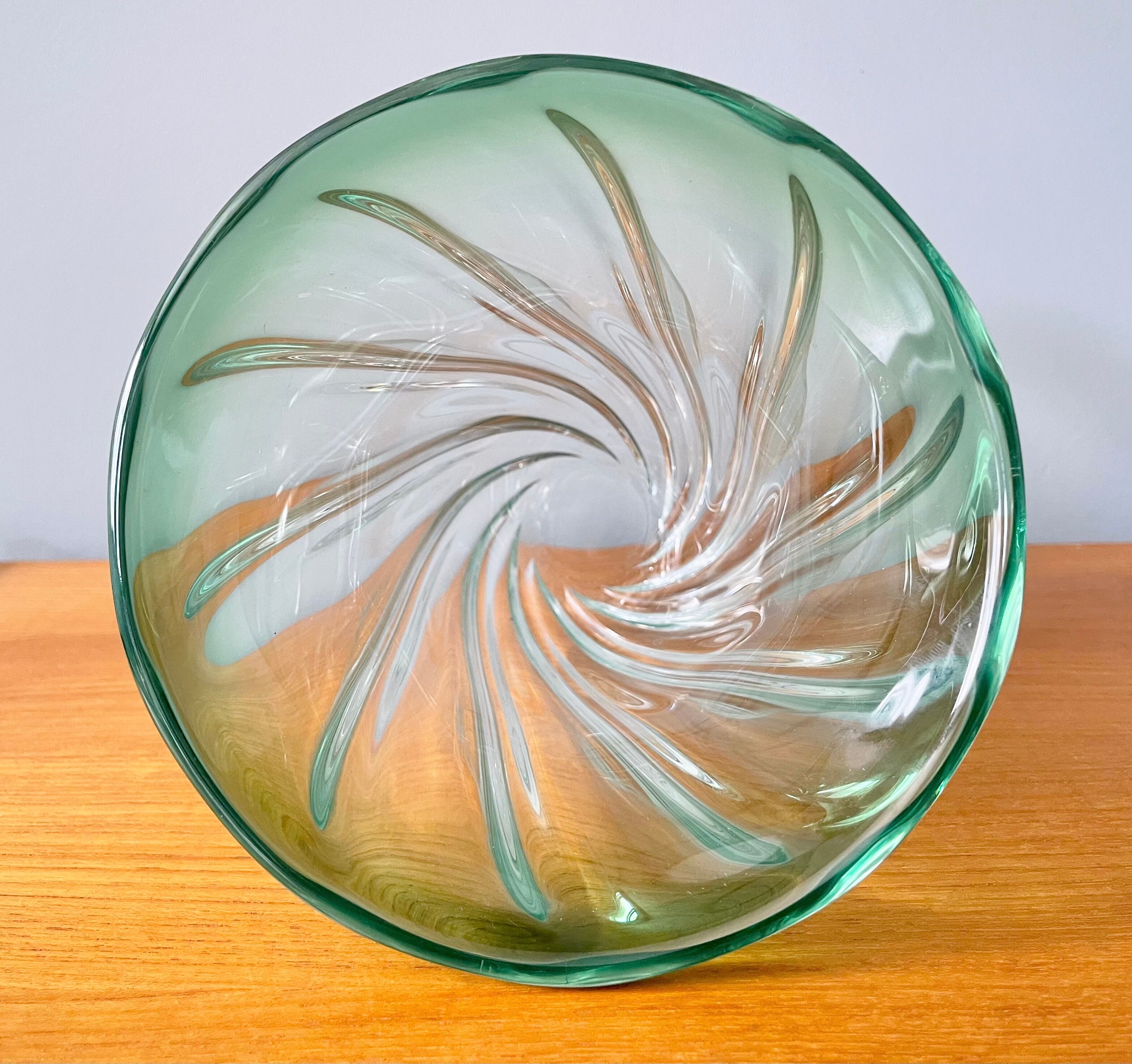 Val St Lambert Green Glass Vase from Belgium
