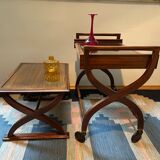 Teak service trolley with nesting table, mid-century modernism.