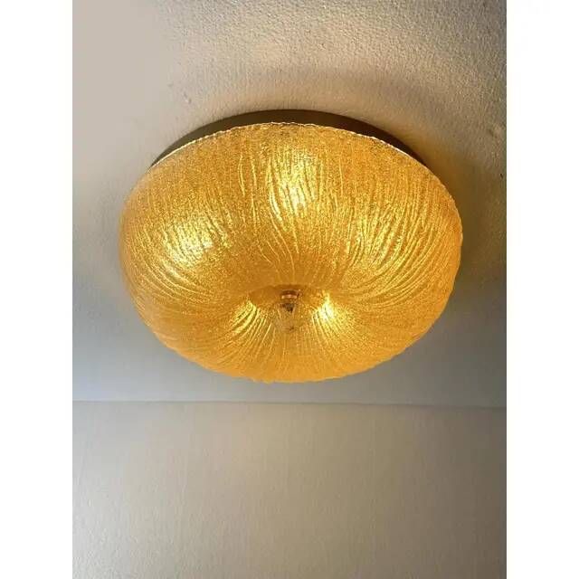 Venetian Amber Graniglia Budino Murano Glass Flush Mount by Simoeng