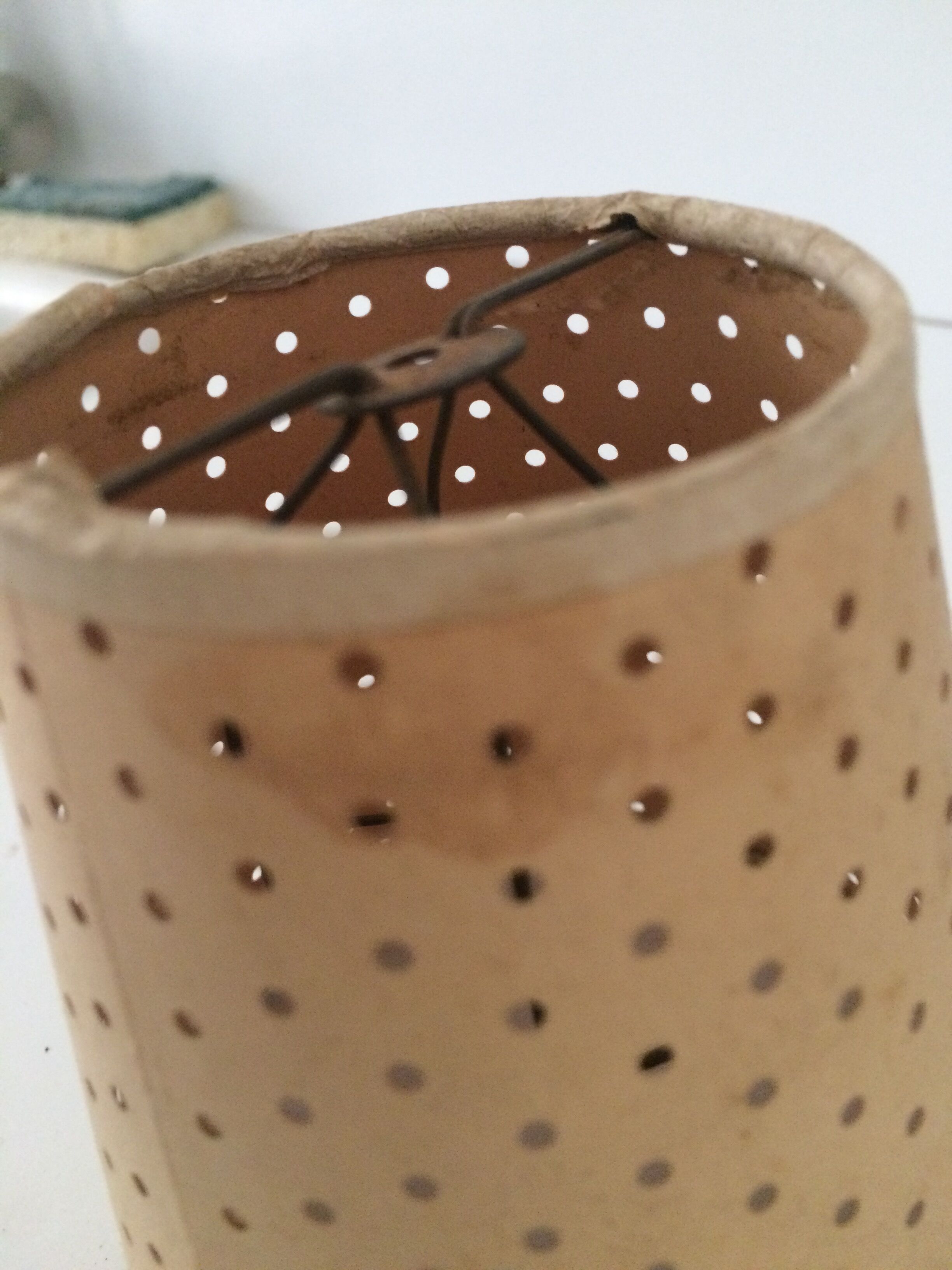 Mini lampshade with vintage perforated cardboard pliers