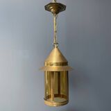 Suspension lanterne en laiton avec verre jaune