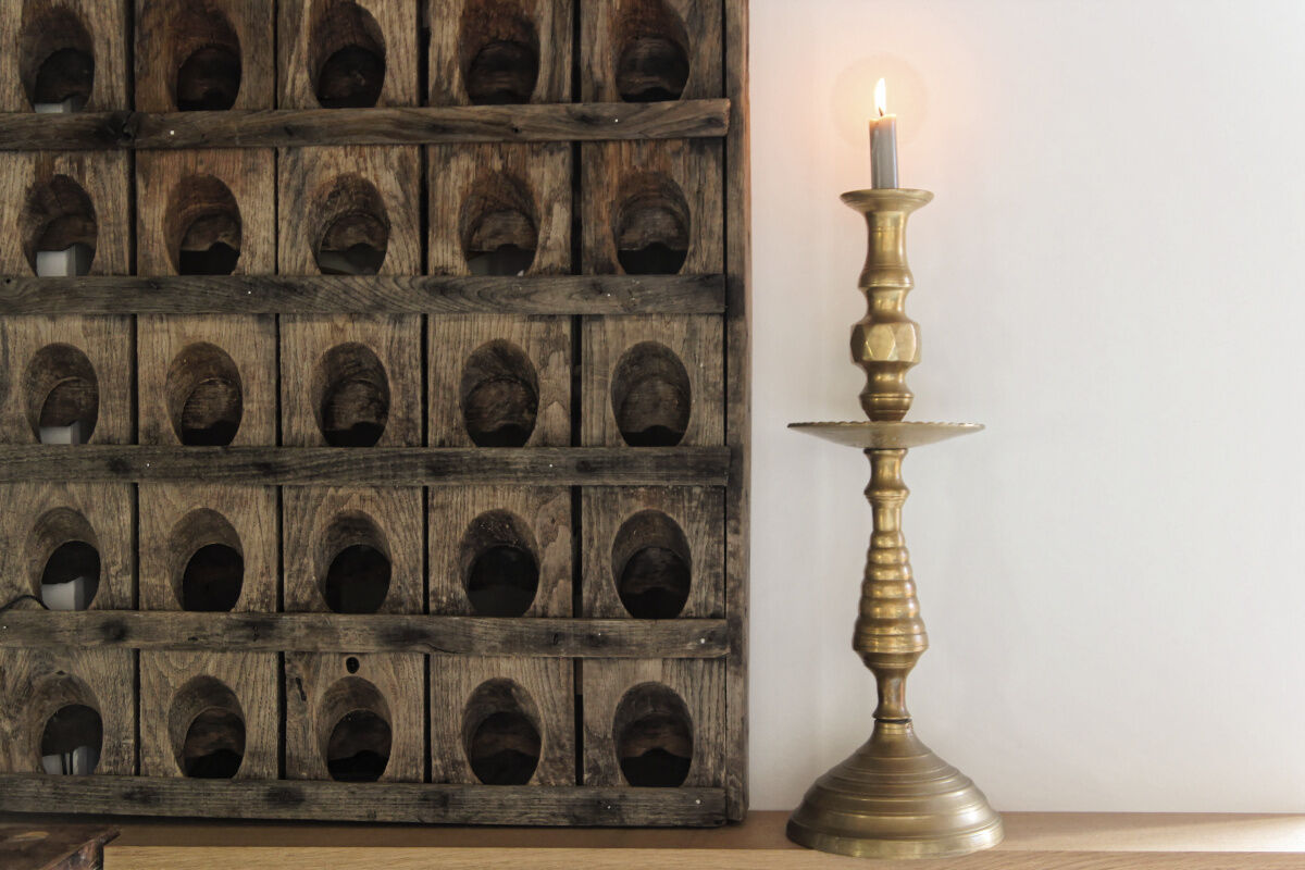 Large bronze brass disc candlestick