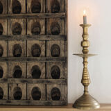 Large bronze brass disc candlestick