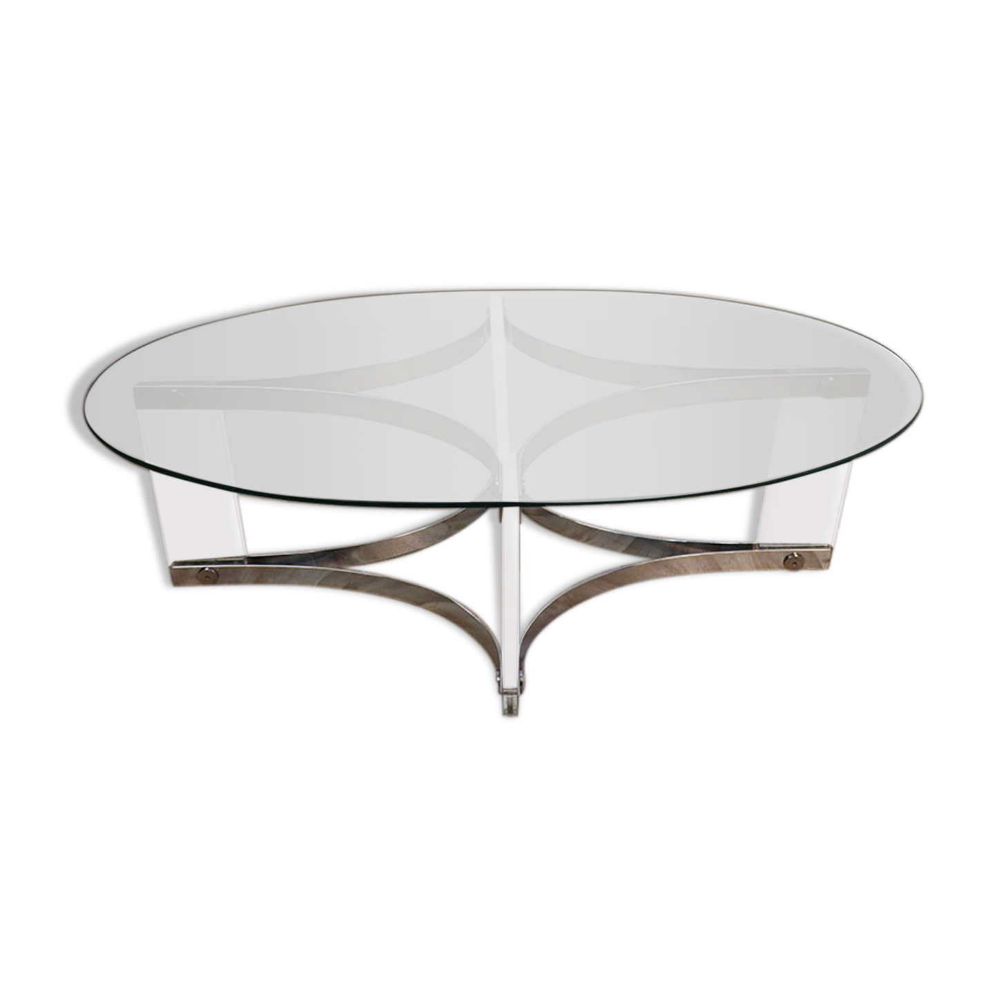 Table basse vintage en verre et métal chromé 1970