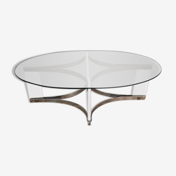 Vintage coffee table in glass and chromed metal 1970