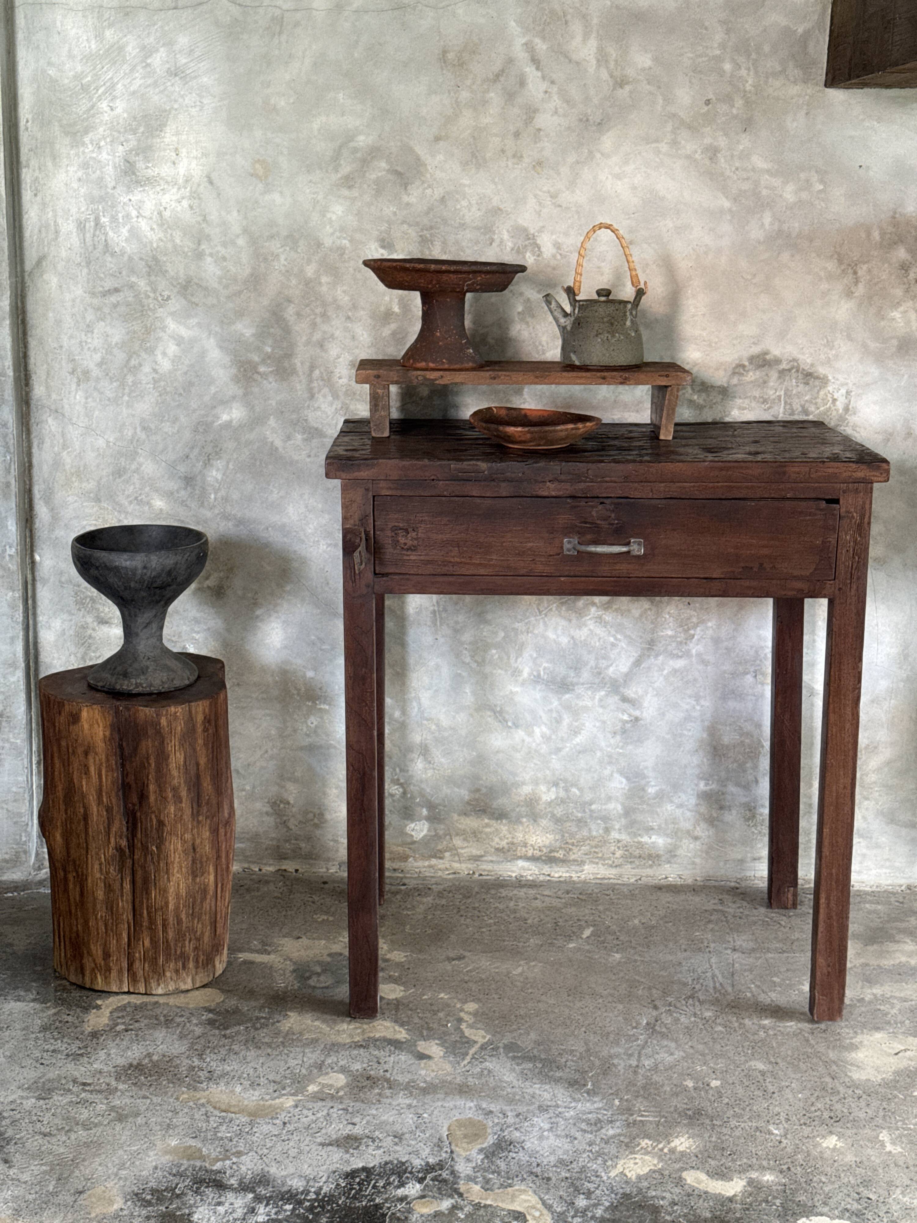 Antique Indonesian teak workbench with one drawer H82.5 L76x49.