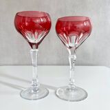 Coloured crystal glasses, wine glasses, set of 3, mid century bar